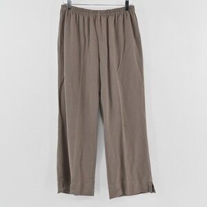 Soft Surroundings Pull On Pants Womens Size PM Taupe Cotton Straight Leg Relaxed